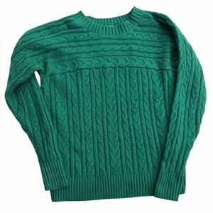 Green Cable Knit Sweater Women’s Small (P2P 17”) Cozy Ribbed Crewneck
